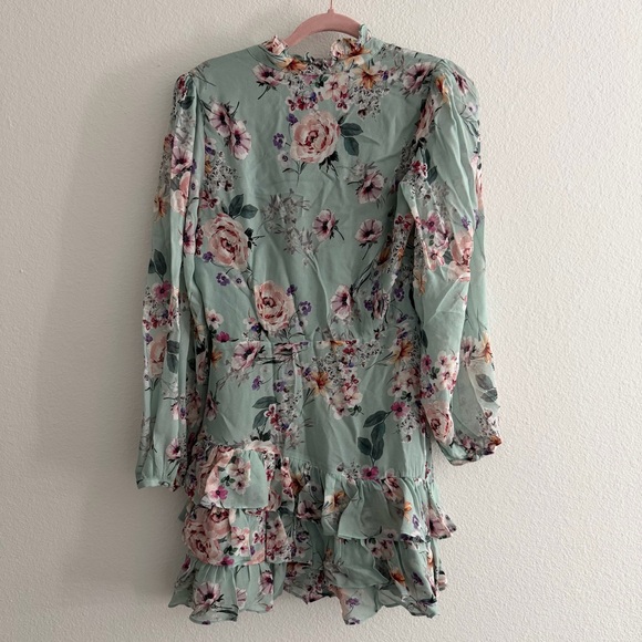 Yumi Kim Jenna Mint Floral Ruffle Long Sleeve Mini Dress Size Small - Picture 4 of 7